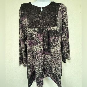 Susan Lawrence Black and Gray Graphic Tunic Blouse size XL